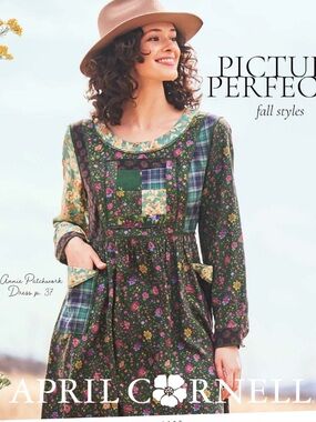 April Cornell patchwork dress dark green floral print size M